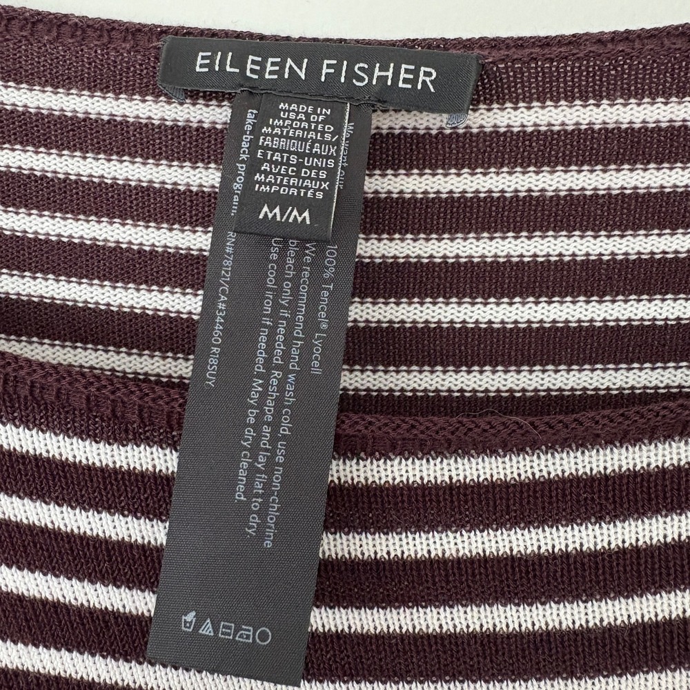 Eileen Fisher Brown White Striped Top Boat Neck Long Sleeve Knit Size Medium - Picture 4 of 8
